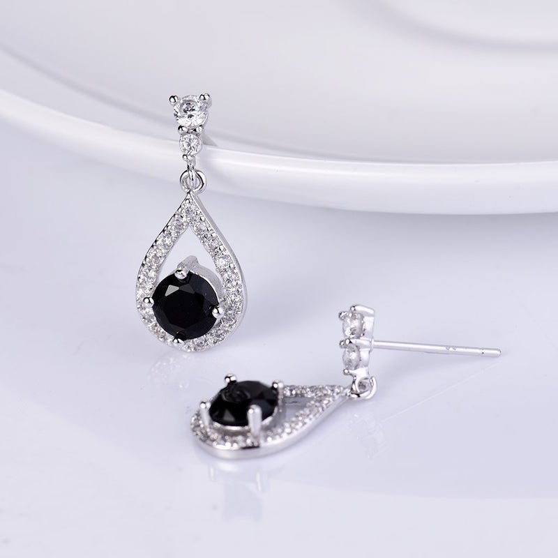 GULICX Silver Plated Base Vintage Black Round Crystal Cubic Zirconia Dangle Drop Earrings Party Jewelry - Image 3